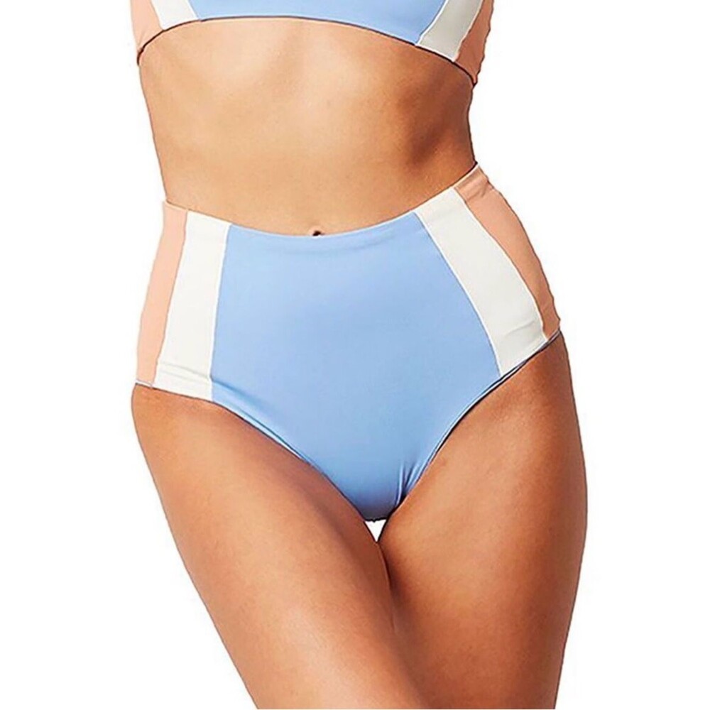 l*space Portia Girl High-Waist Colorblock Bikini Swim Bottoms Blue Peach White S